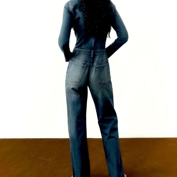 Zara Full Denim Jumpsuit With Front Zip Long Sleeve Size XL - Picture 2 of 11